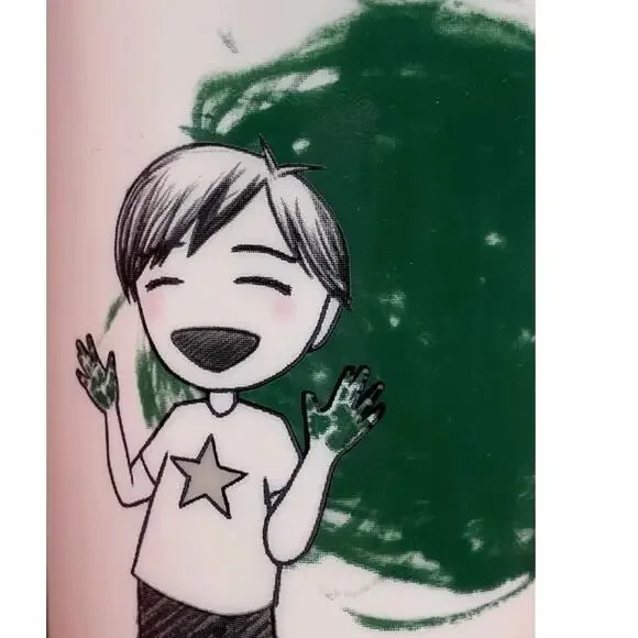 Starbucks 2015 Dot Collection Green Finger Paint Boy Ceramic Travel Mug 12oz - Picture 4 of 6